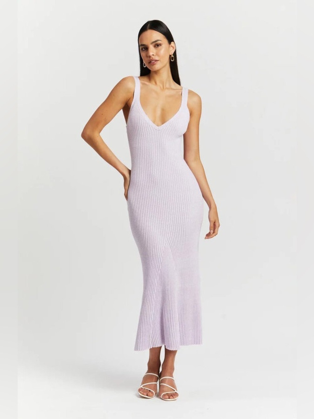 Significant Other Lilac Rib Knit Maxi Dress US 4 AU 8 Lace Up Back